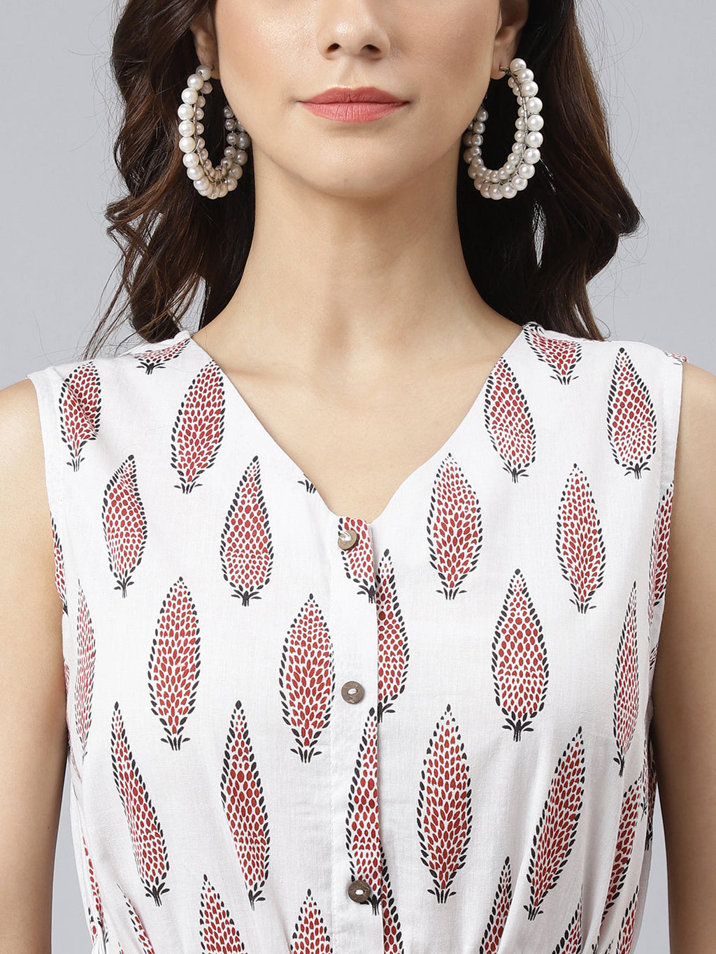 Janasya Women's White Cotton Ethnic Motifs Flared Western Dress