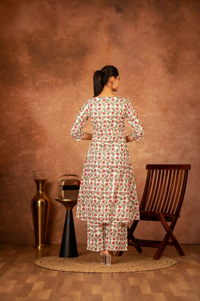Joban Fashion Red Green Hand Block Printed Cotton Suit Set