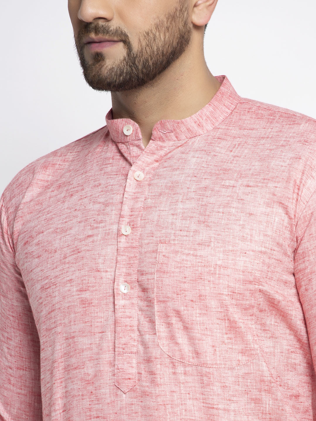 Jompers Men Pink & White Self Design Kurta with Pyjamas