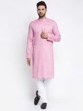 Jompers Men Pink And White Self Design Kurta with Pyjamas