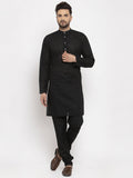 Jompers Men Black Chikan Kurta with Churidar