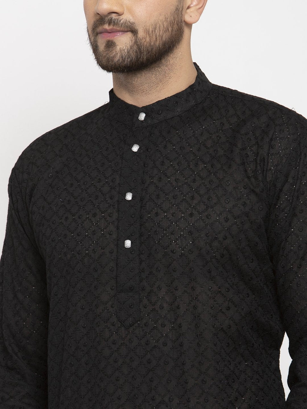 Jompers Men Black Chikan Kurta Only