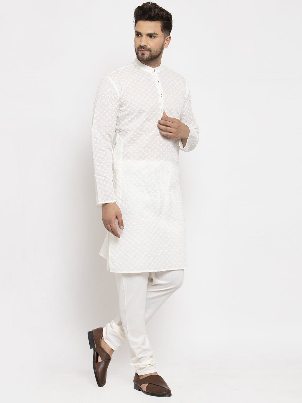 Jompers Men Cream Chikan Kurta Only