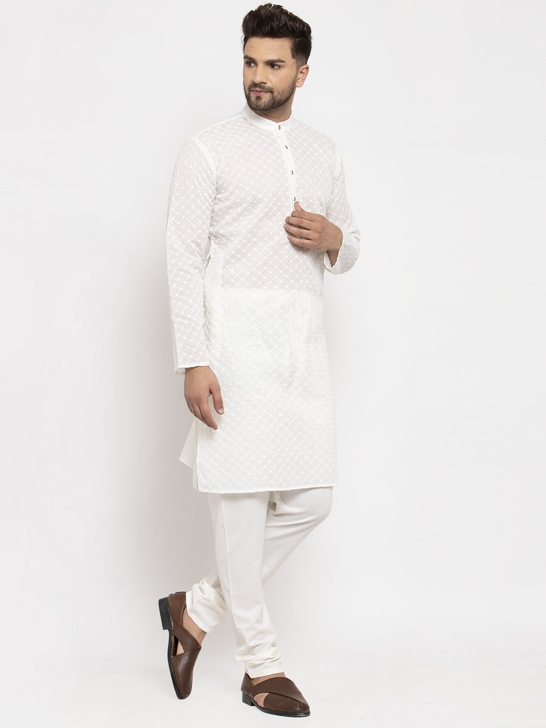 Jompers Men Cream Chikan Kurta Only