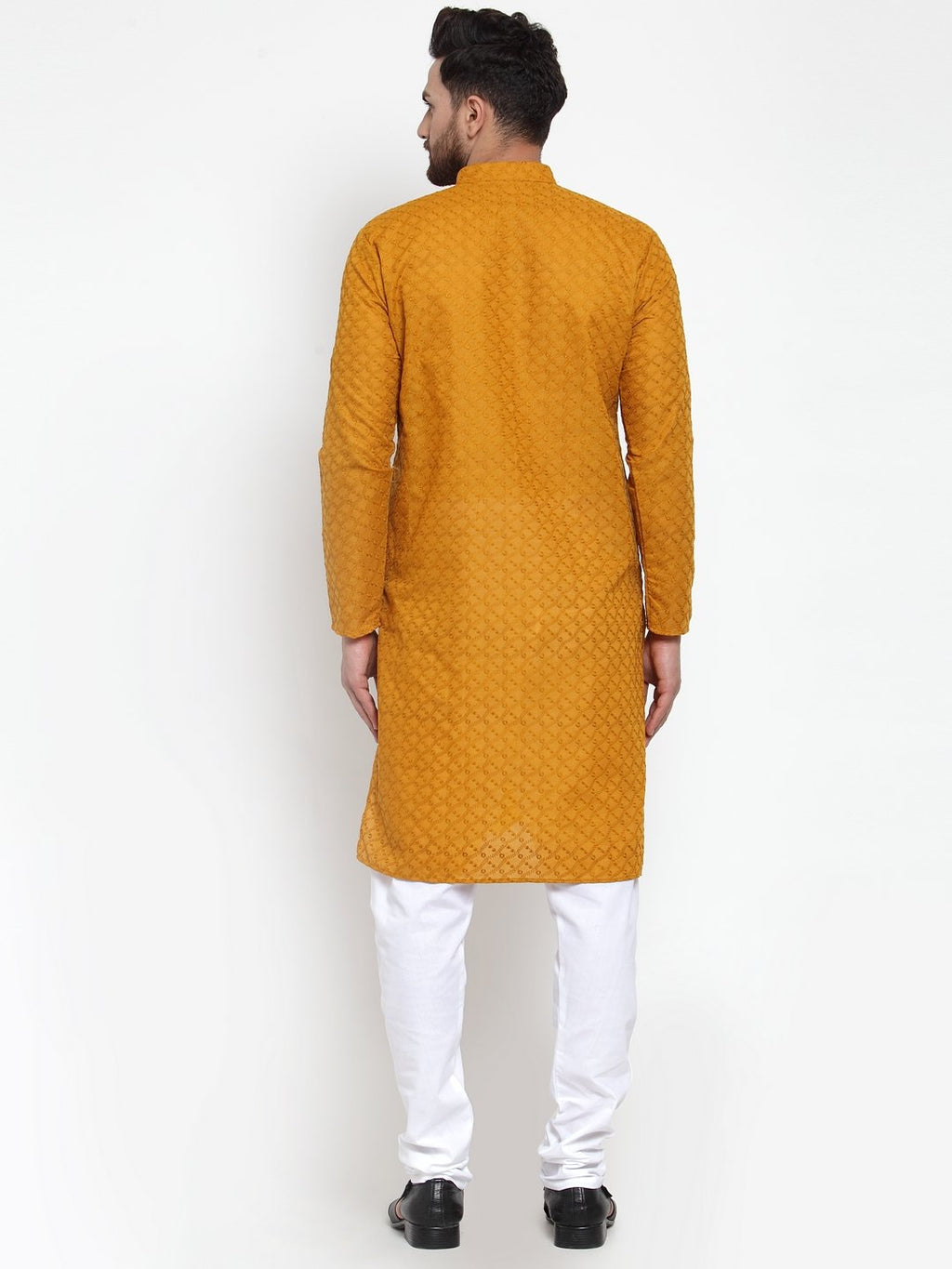 Jompers Men Mustard Chikan Kurta Only