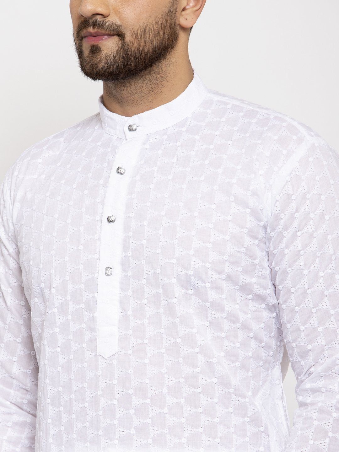 Jompers Men White Chikan Kurta Only
