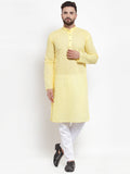 Jompers Men Yellow Chikan Kurta with Churidar