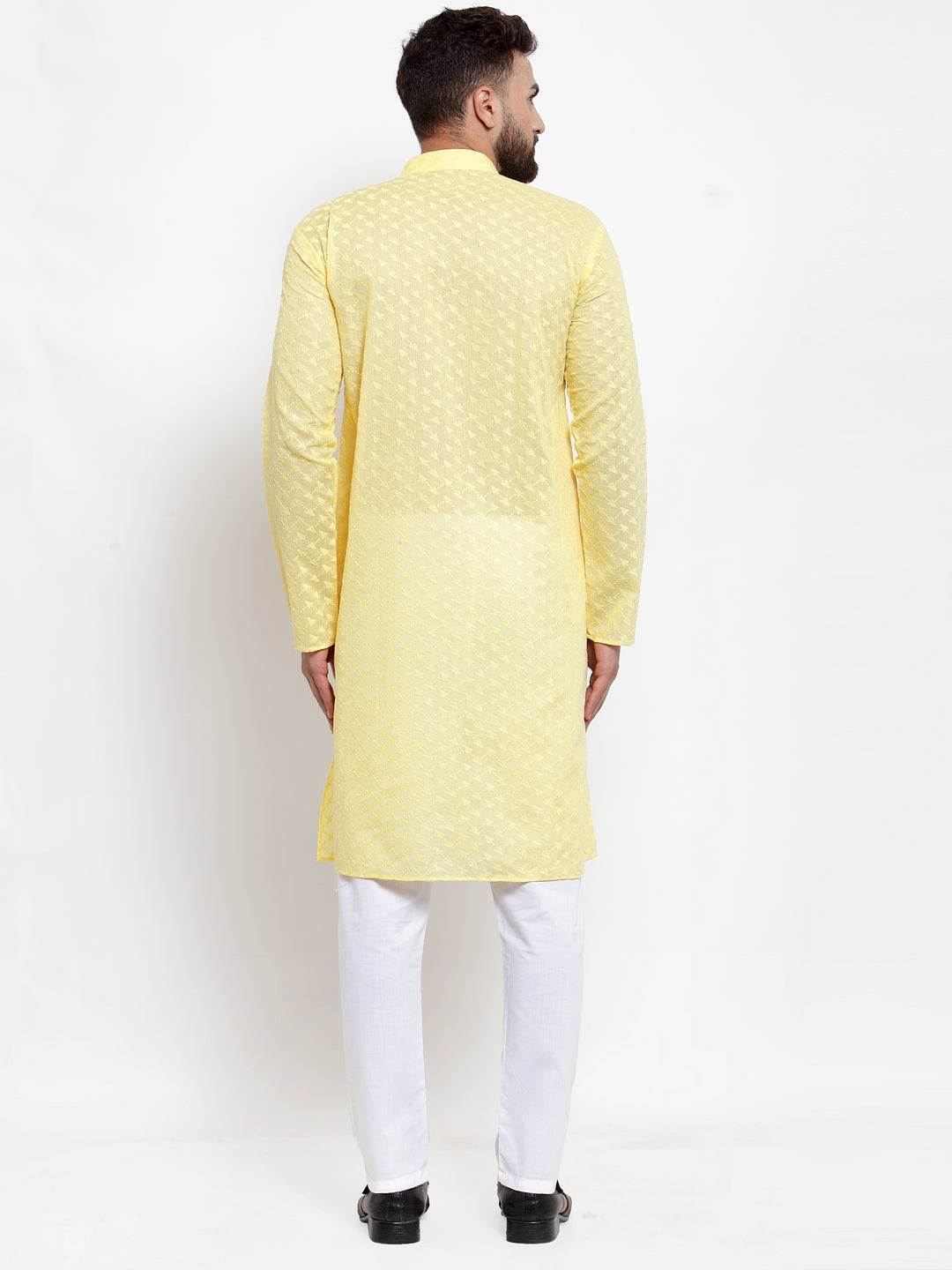 Jompers Men Yellow Chikan Kurta with Churidar