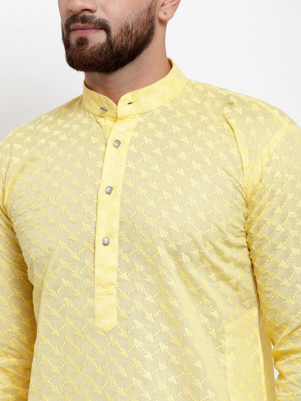 Jompers Men Yellow Chikan Kurta Only