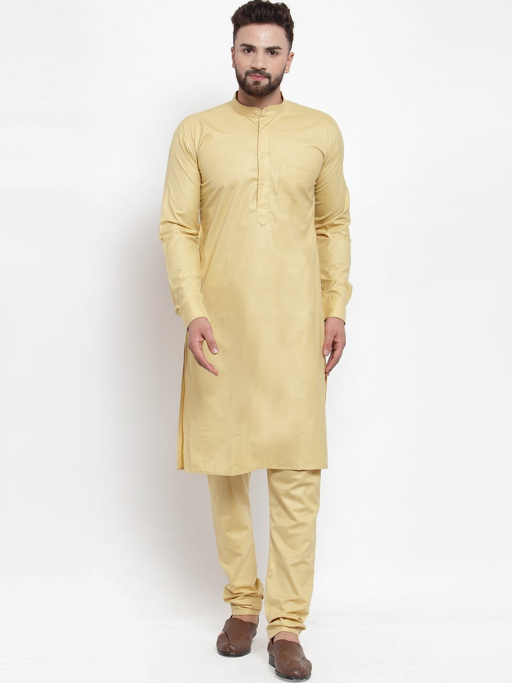 Jompers Men Beige Solid Kurta Only