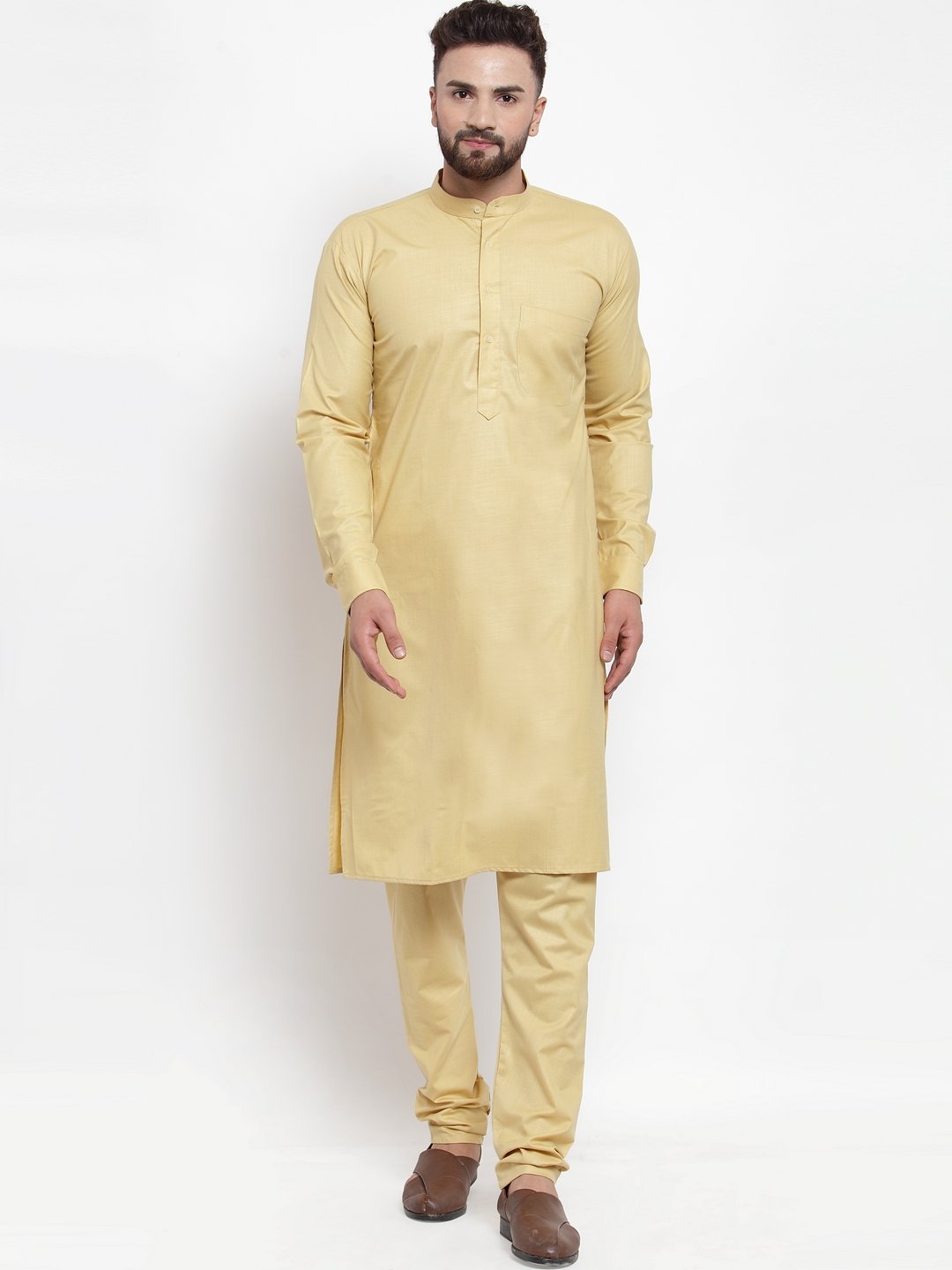 Jompers Men Beige Solid Kurta Only
