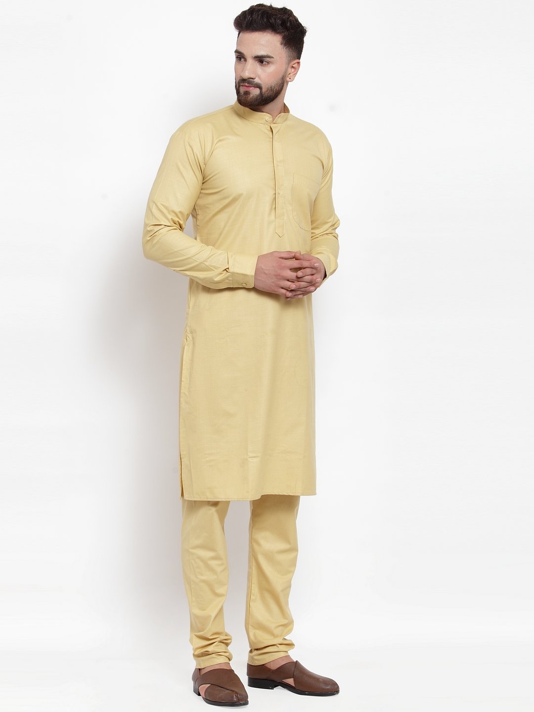 Jompers Men Beige Solid Kurta with Churidar