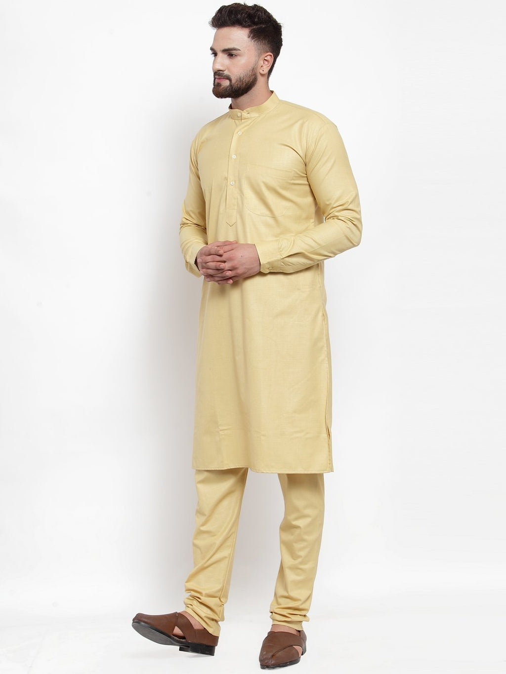 Jompers Men Beige Solid Kurta with Churidar