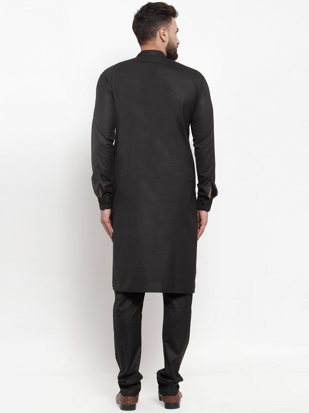 Jompers Men Black Solid Mandarin Collar Kurta with Churidar