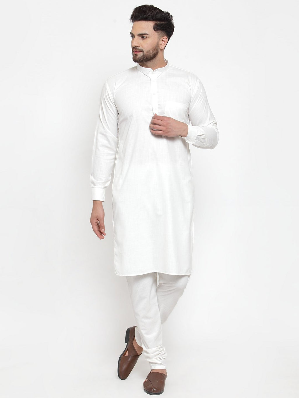 Jompers Men White Solid Kurta with Churidar