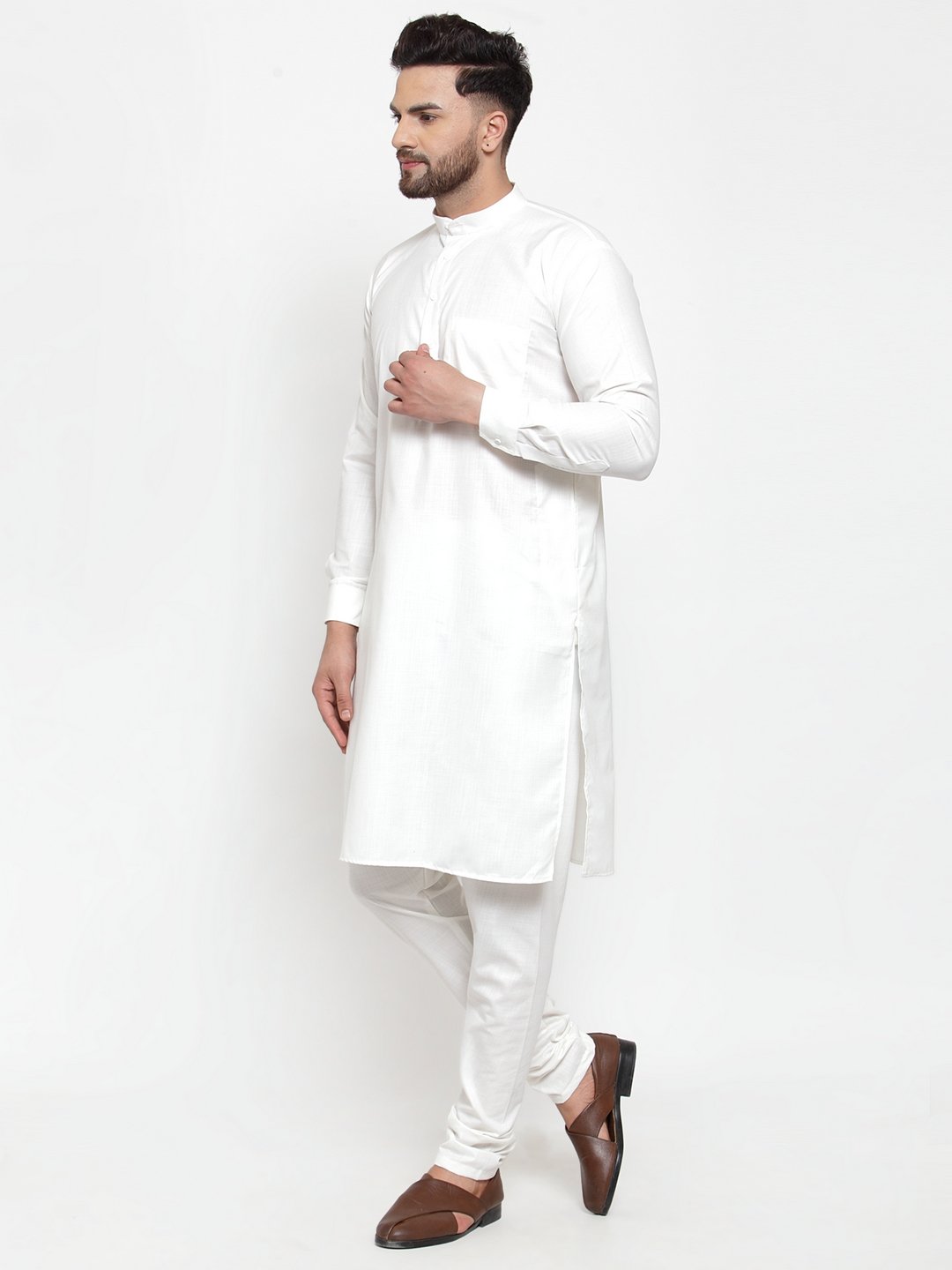 Jompers Men White Solid Kurta with Churidar
