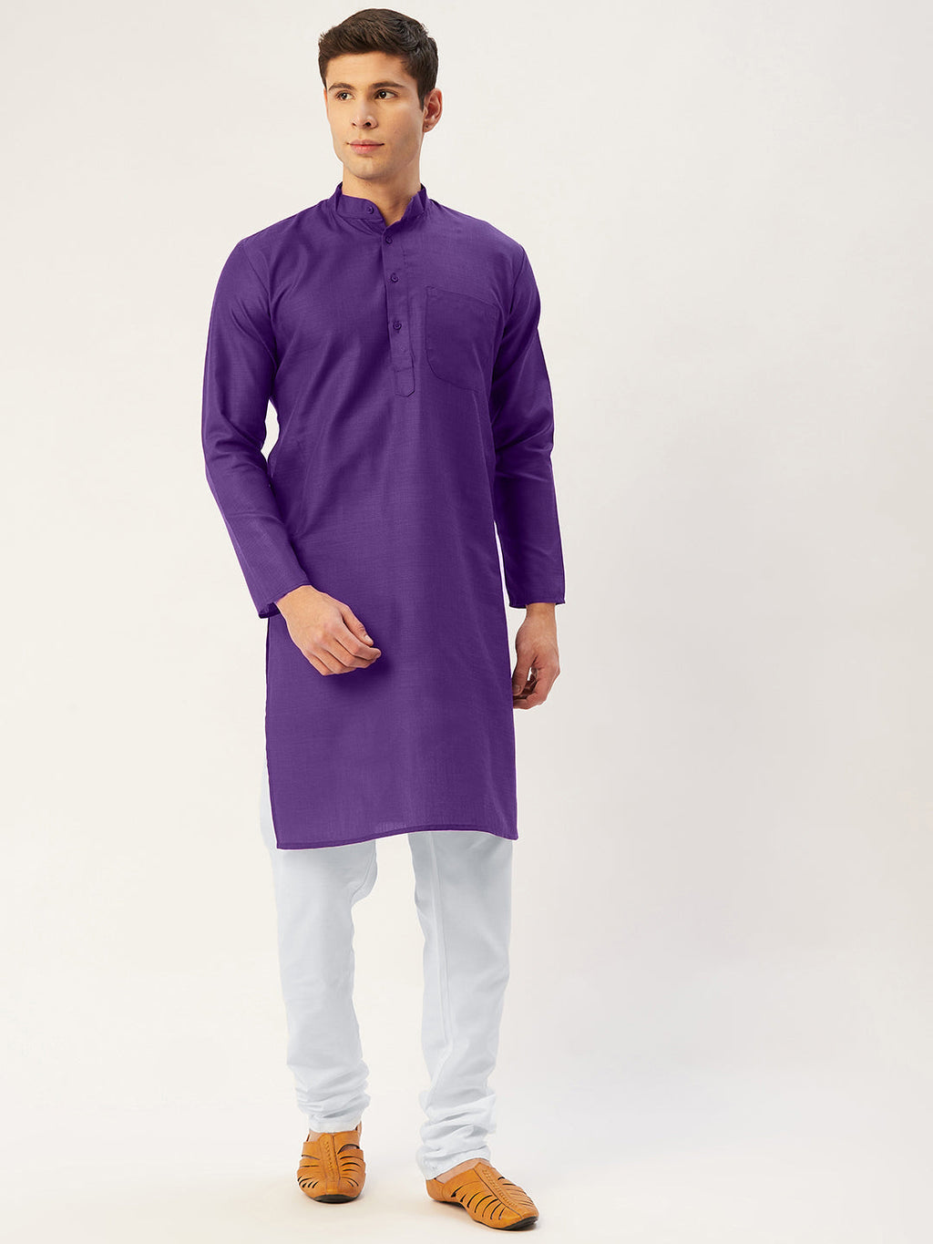 Jompers Men's Purple Cotton Solid Kurta Only