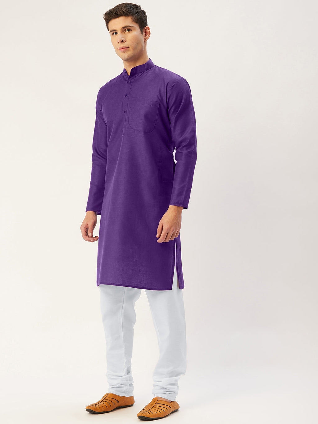 Jompers Men's Purple Cotton Solid Kurta Only
