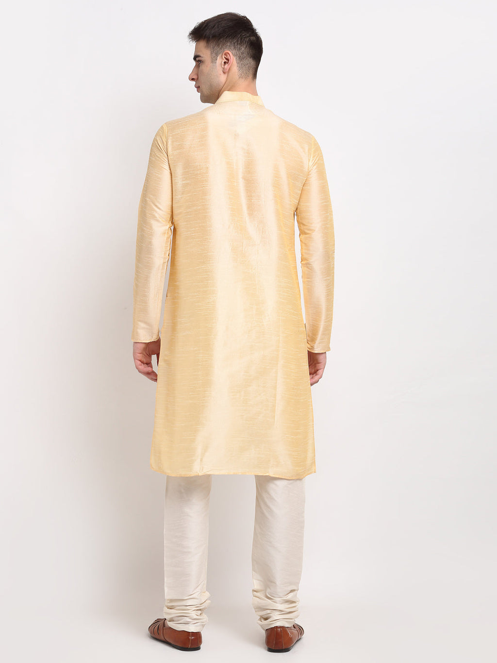 Jompers Men's Golden Solid Dupion Silk Kurta Only