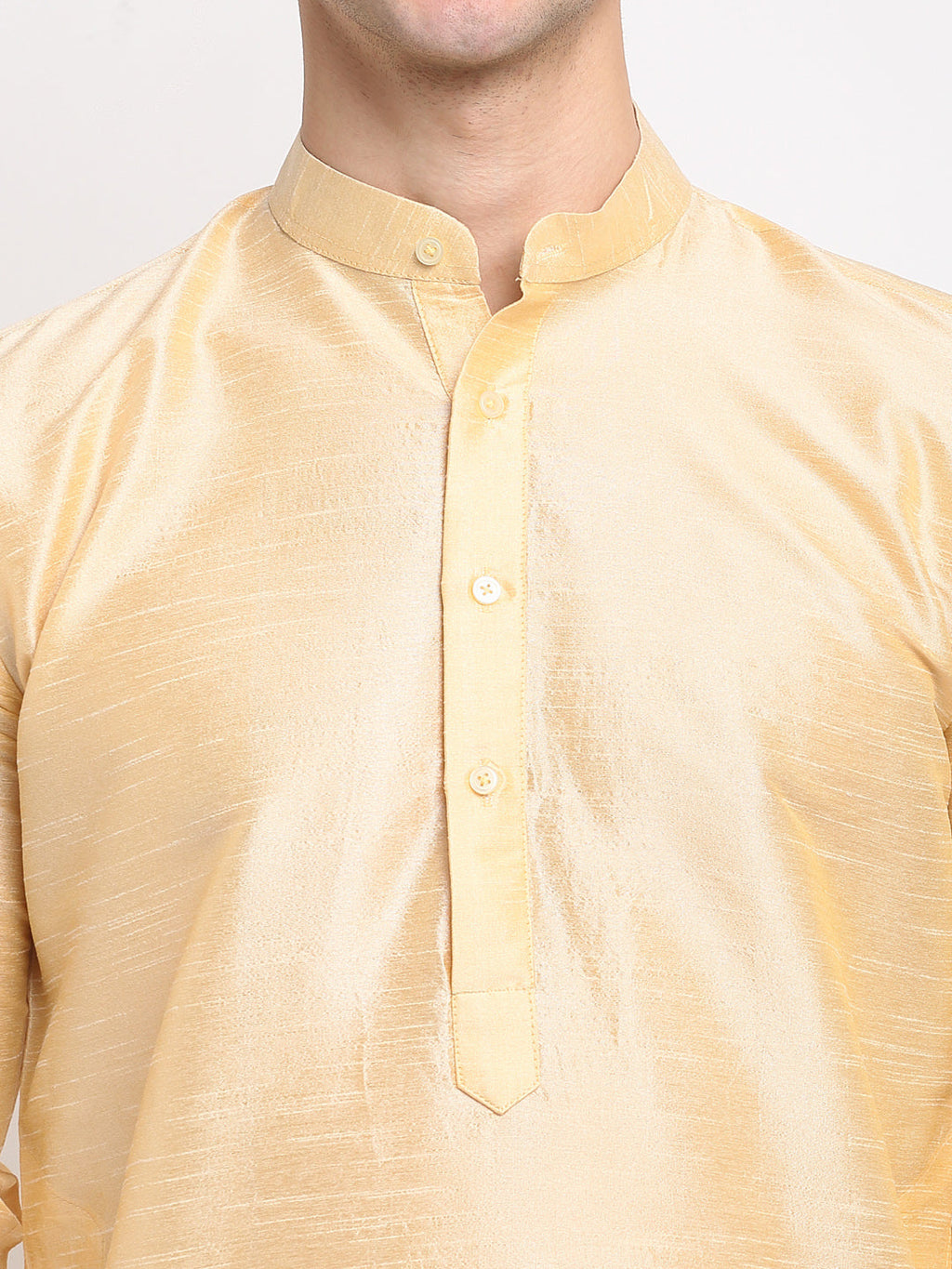 Jompers Men's Golden Solid Dupion Silk Kurta Only