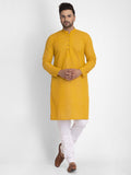 Jompers Men Mustard Embroidered Kurta with Pyjamas