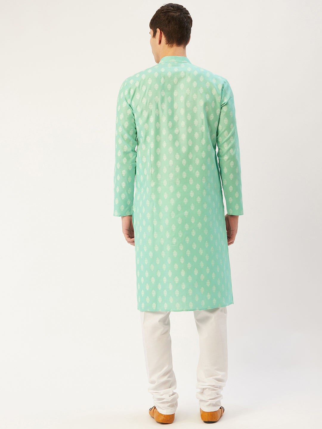 Jompers Men's Green Cotton Floral printed kurta Only
