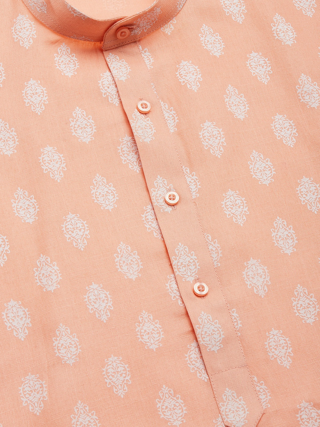 Jompers Men's Peach Cotton Floral printed kurta Pyjama Set