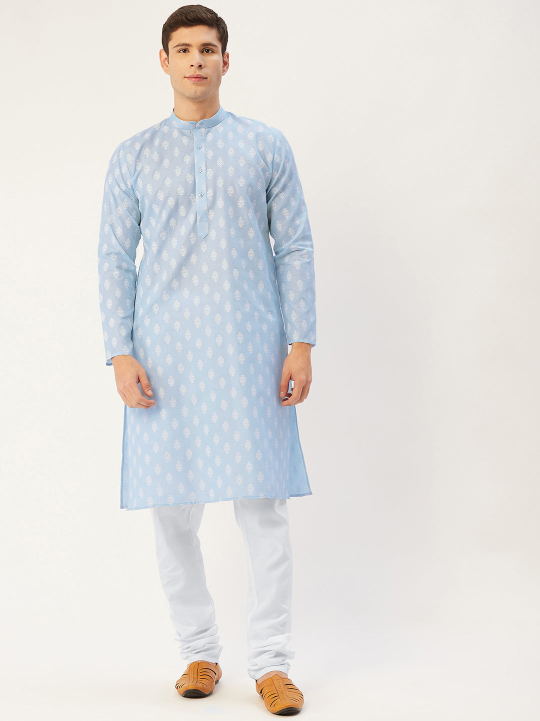 Jompers Men's Sky Cotton Floral printed kurta Only