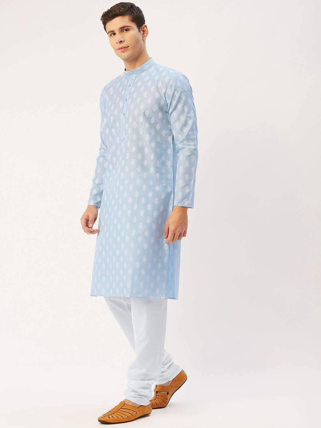 Jompers Men's Sky Cotton Floral printed kurta Only