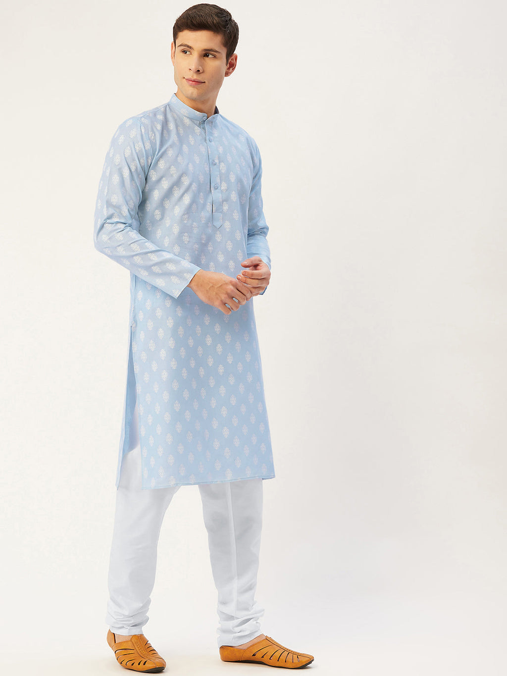 Jompers Men's Sky Cotton Floral printed kurta Only