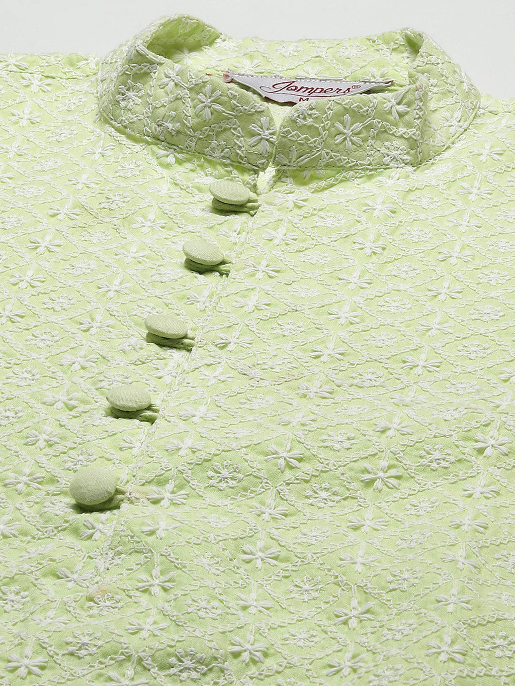 Jompers Men's Green Embroidered Kurta Only