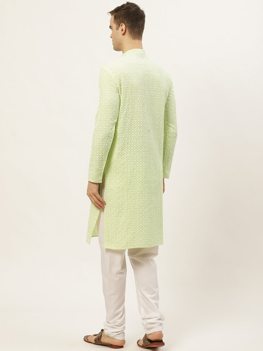 Jompers Men's Green Embroidered Kurta Only