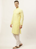 Jompers Men's Yellow Embroidered Kurta Only