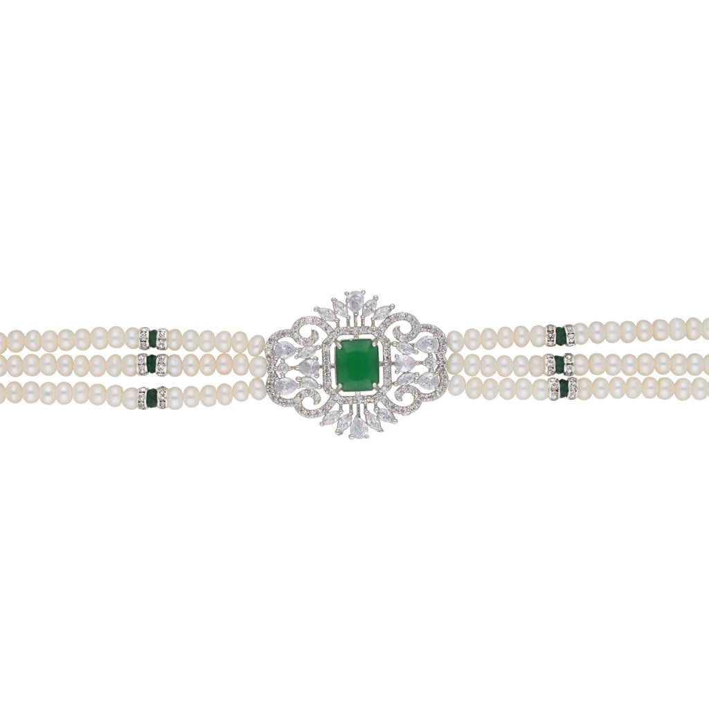 J Pearls Fatema 3 Lines Button Choker Set - Real Pearl Jewelry