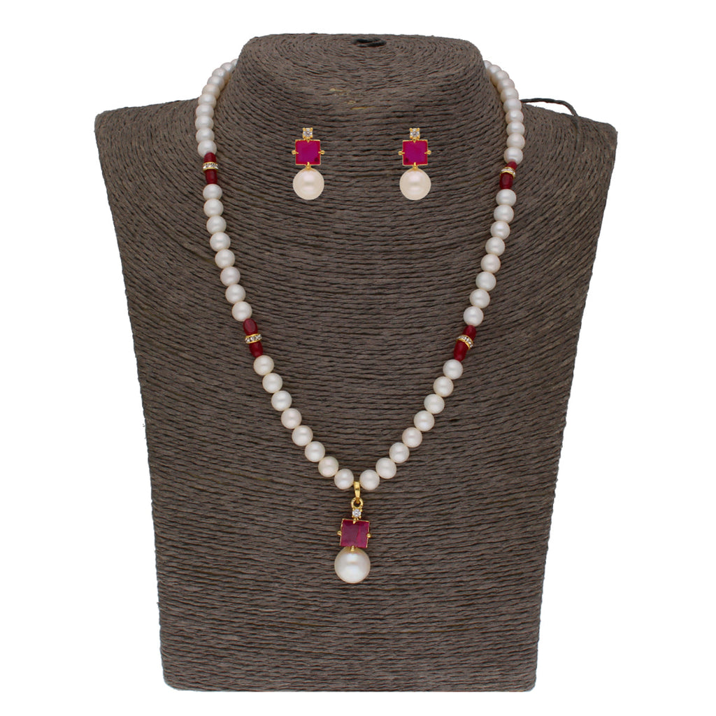 J Pearls Classic Red Pearl Pendant Set - Real Pearl Jewelry