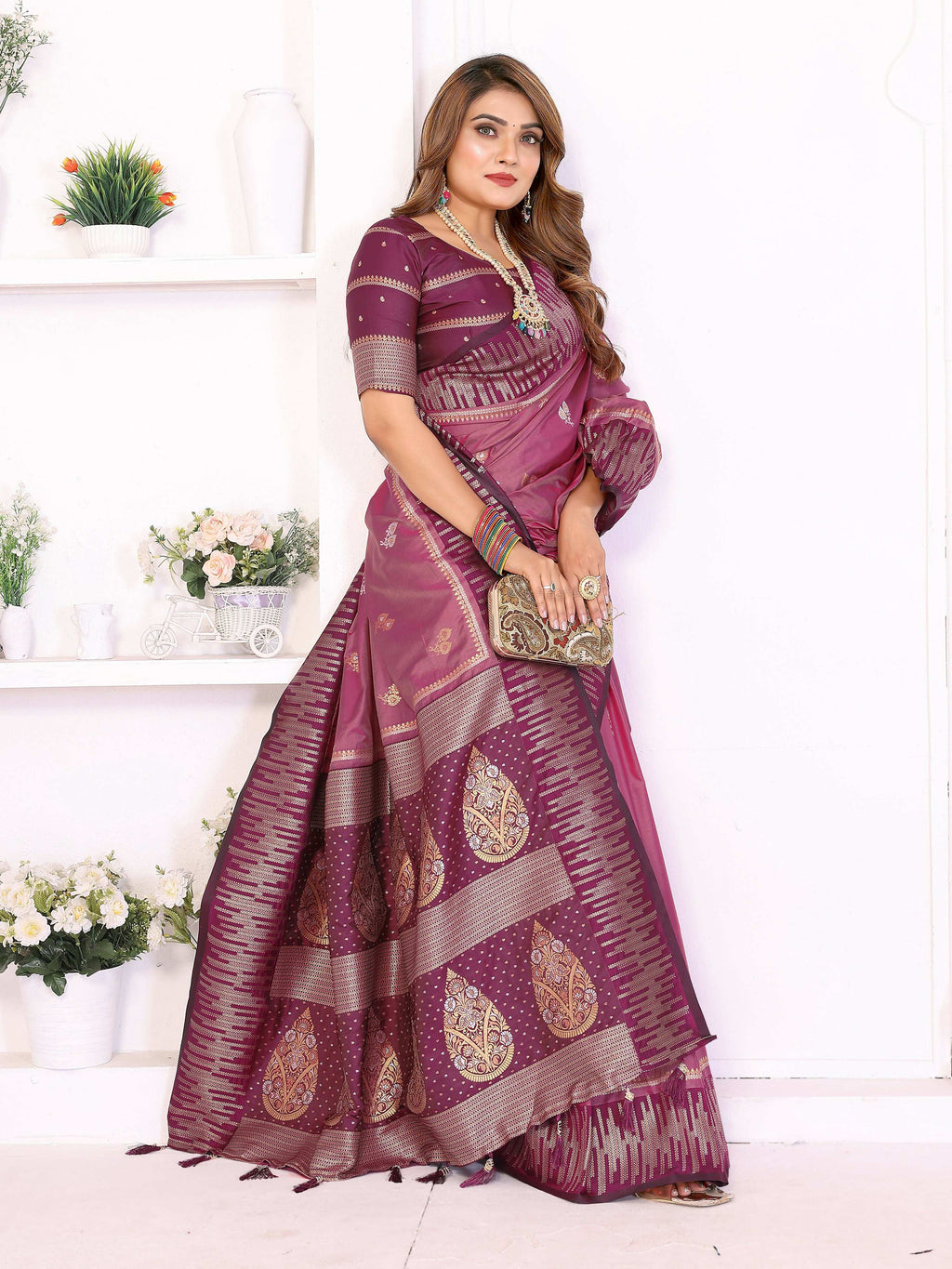 Aastha Fashion Magenta South Soft Silk Zari Weaving Saree