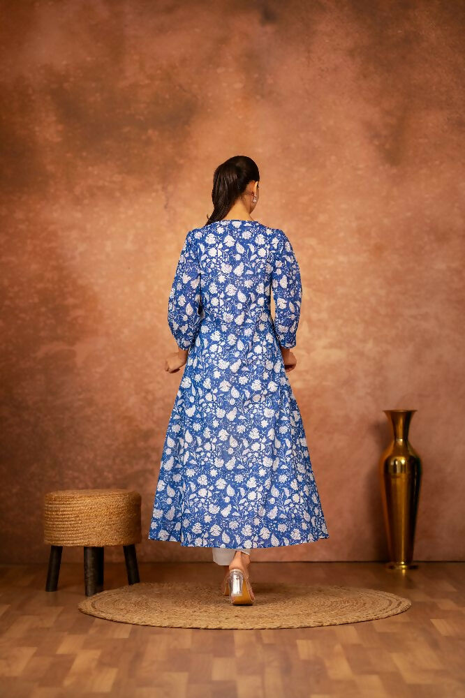 Joban Fashion Blue Floral Hand Block Printed Cotton Kurta Pant Set