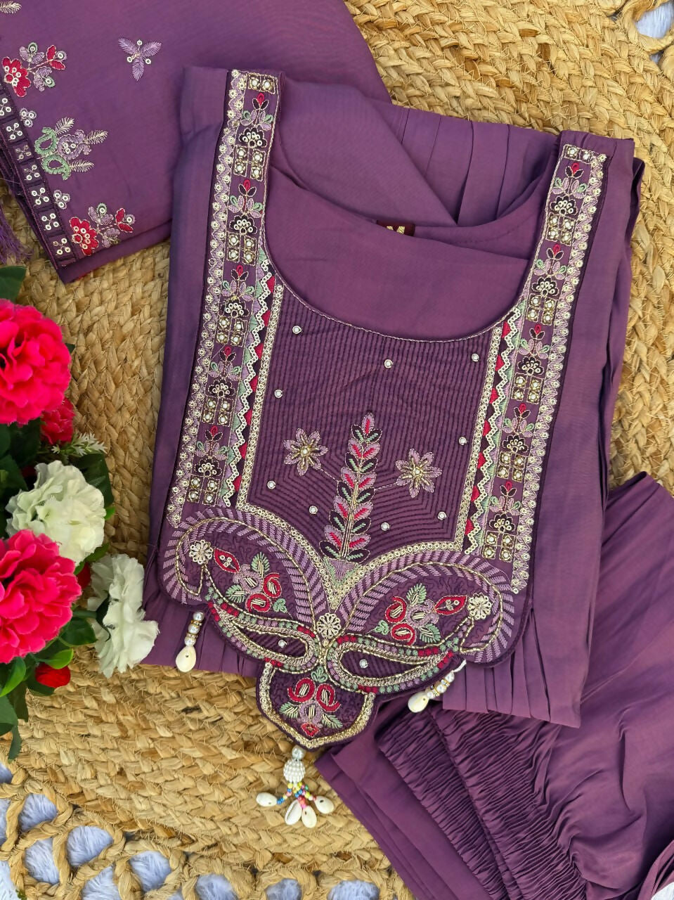 Lehenga Mart Designer Anarkali Suit With Kurta, Pant, Dupatta For Women-Purple