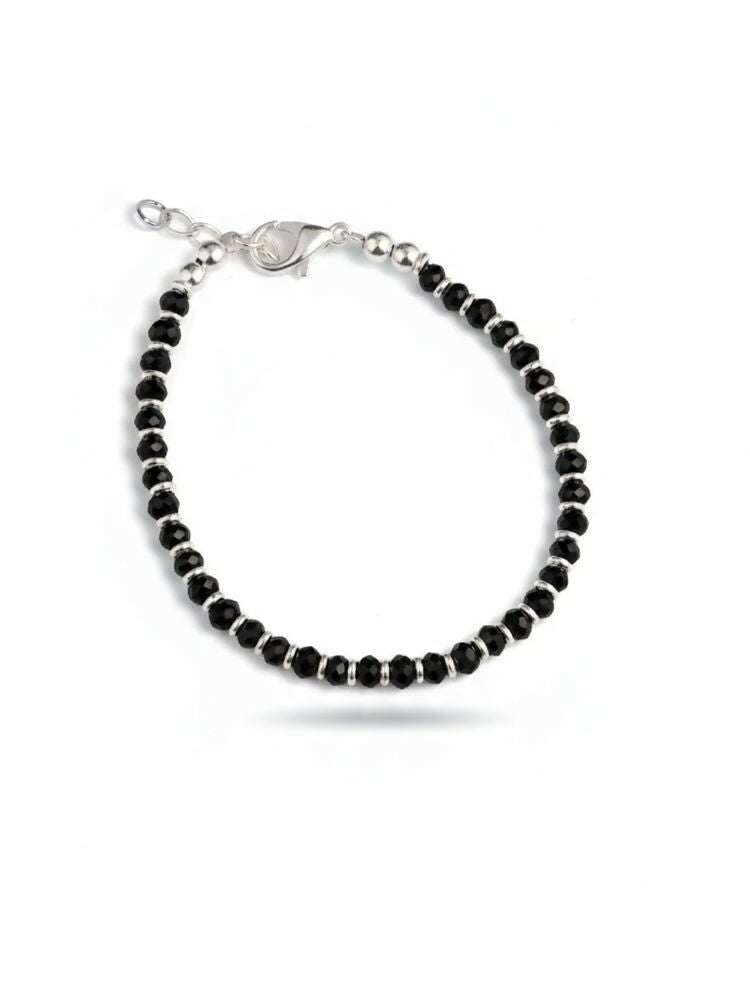 NVR Women Silver Plated Black Beaded Adjustable Bracelet