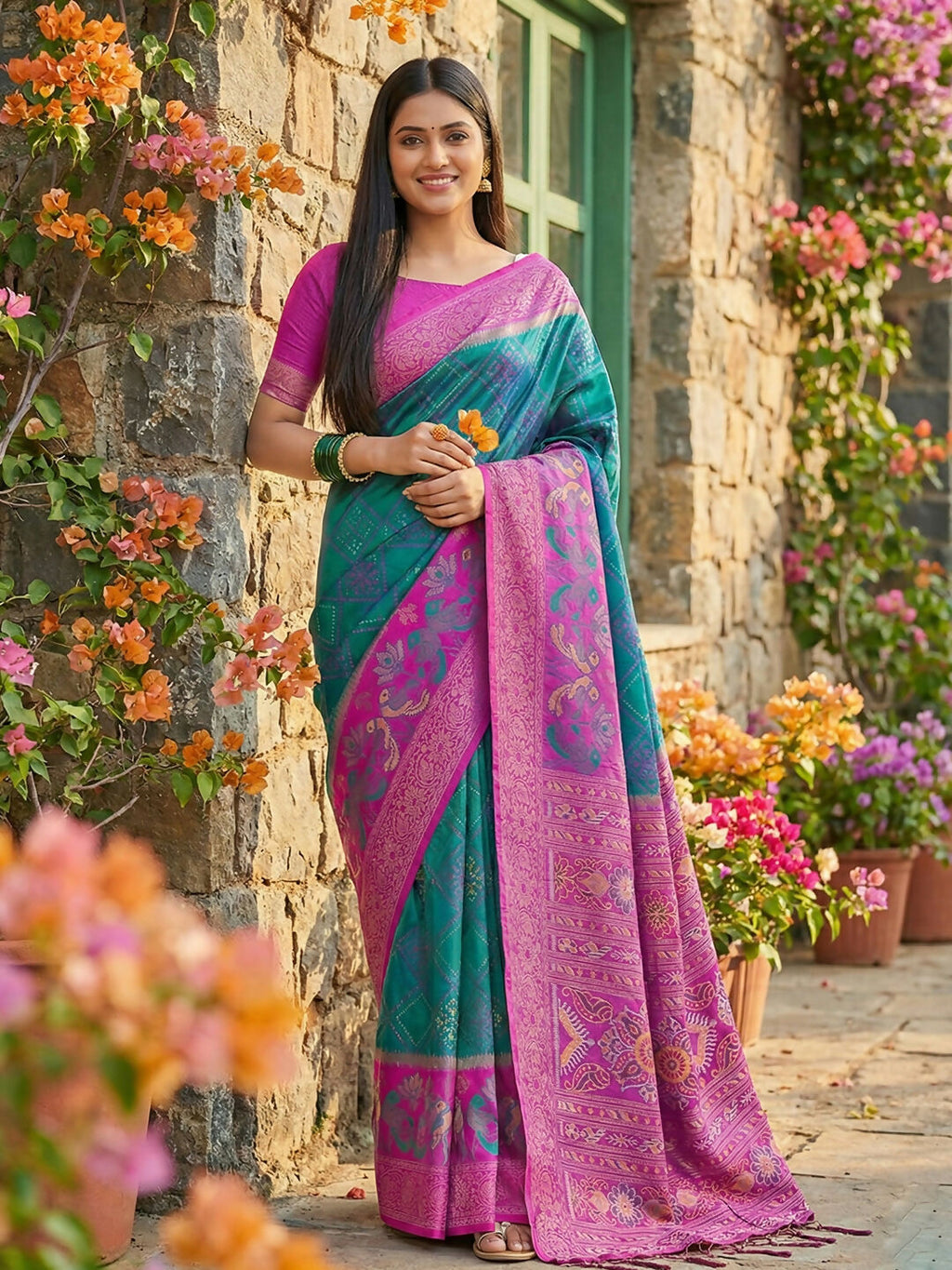 Shree Shyam Fashion Sky Blue Pochampally Silk Saree