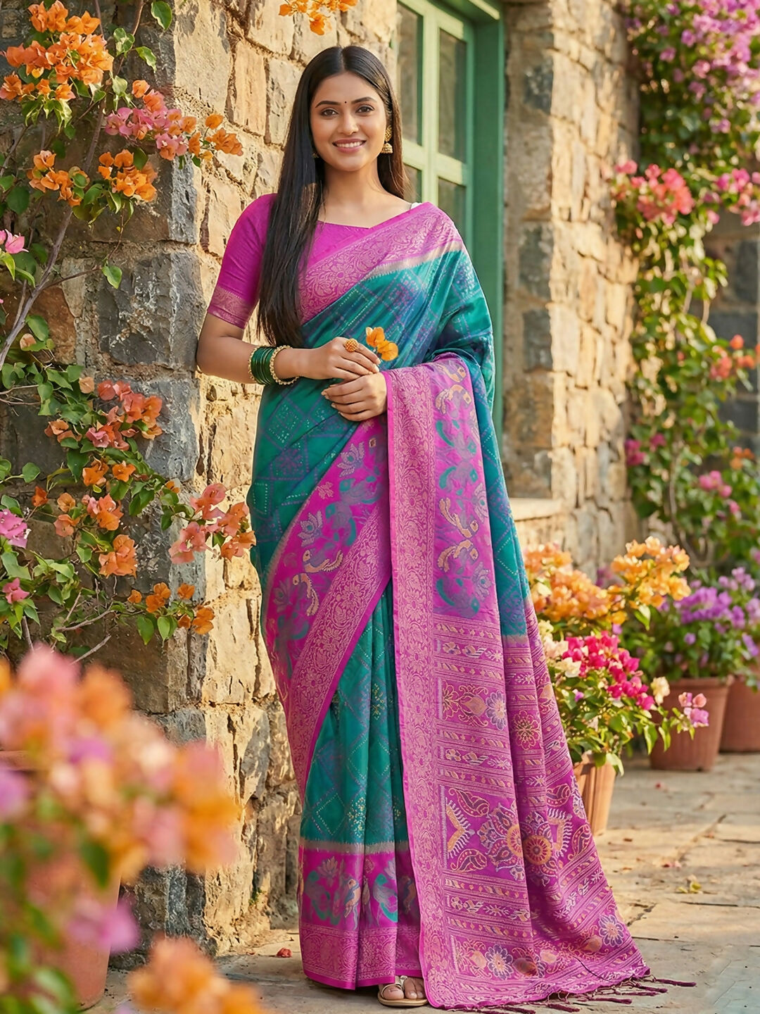 Shree Shyam Fashion Sky Blue Pochampally Silk Saree