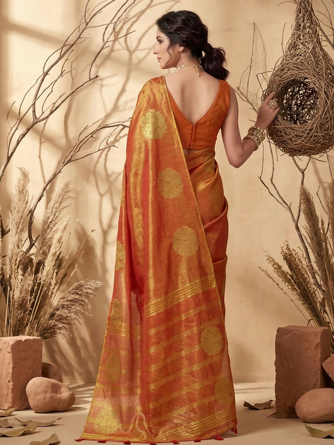 Shree Shyam Fashion Rust Tissue Silk Saree