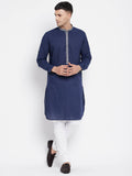 Even Apparels Blue Pure Cotton Men's Kurta With Contrast Collar And Placket