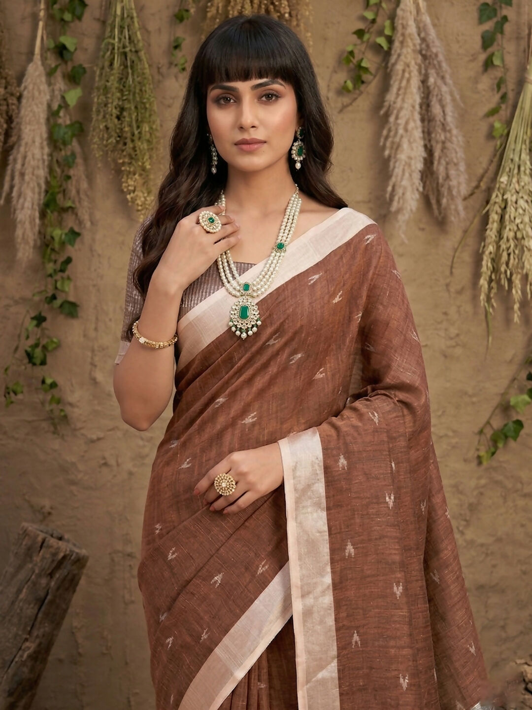 Shree Shyam Fashion Brown Linen Cotton Saree