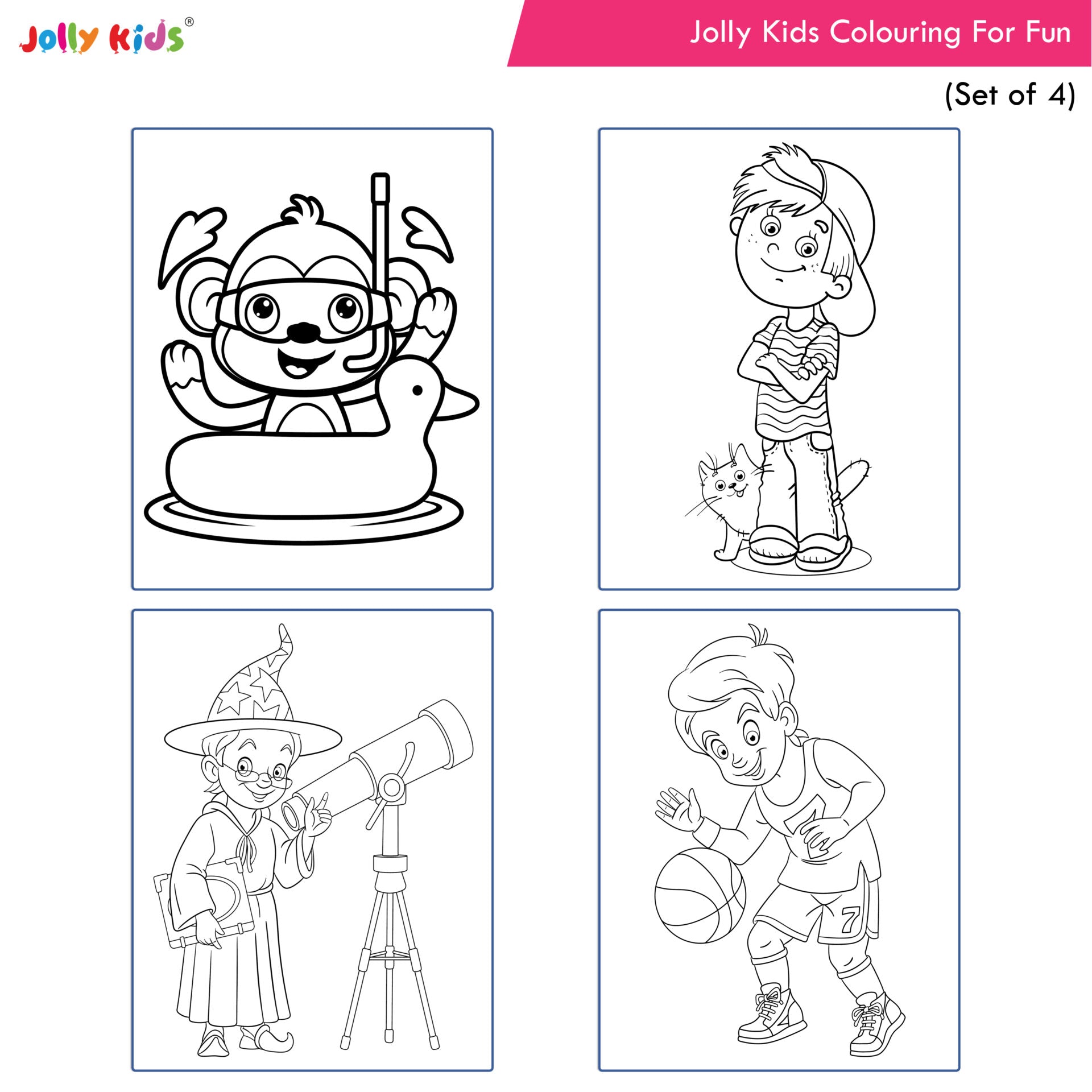 Jolly Kids Colouring for Fun Books B| Set of 4| Each Book 64 Images|Colouring & Painting Books for Kids|Ages 3-8 Year