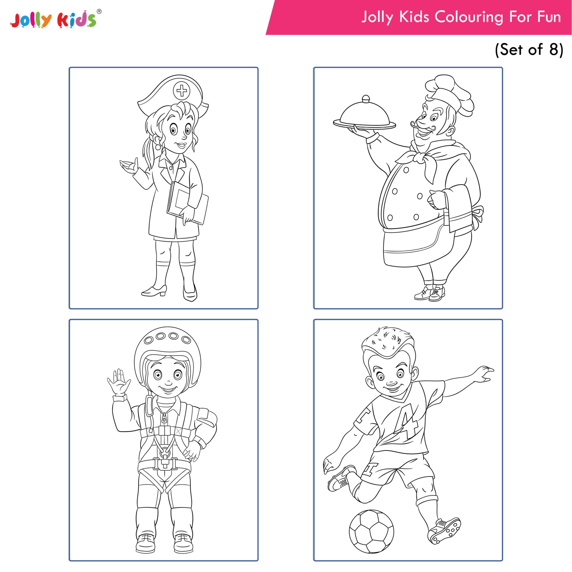 Jolly Kids Colouring for Fun Books For Kids Set of 8| Each Book 64 Images| Colouring & Painting Books| Ages 3 - 8 Year