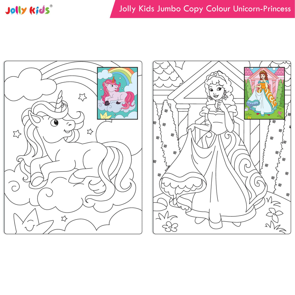 Jolly Kids Jumbo Copy Colour Book for Kids| Colouring Book Themes: Unicorns, Princess, Pirates, Mermaid |Ages 3-10 Years