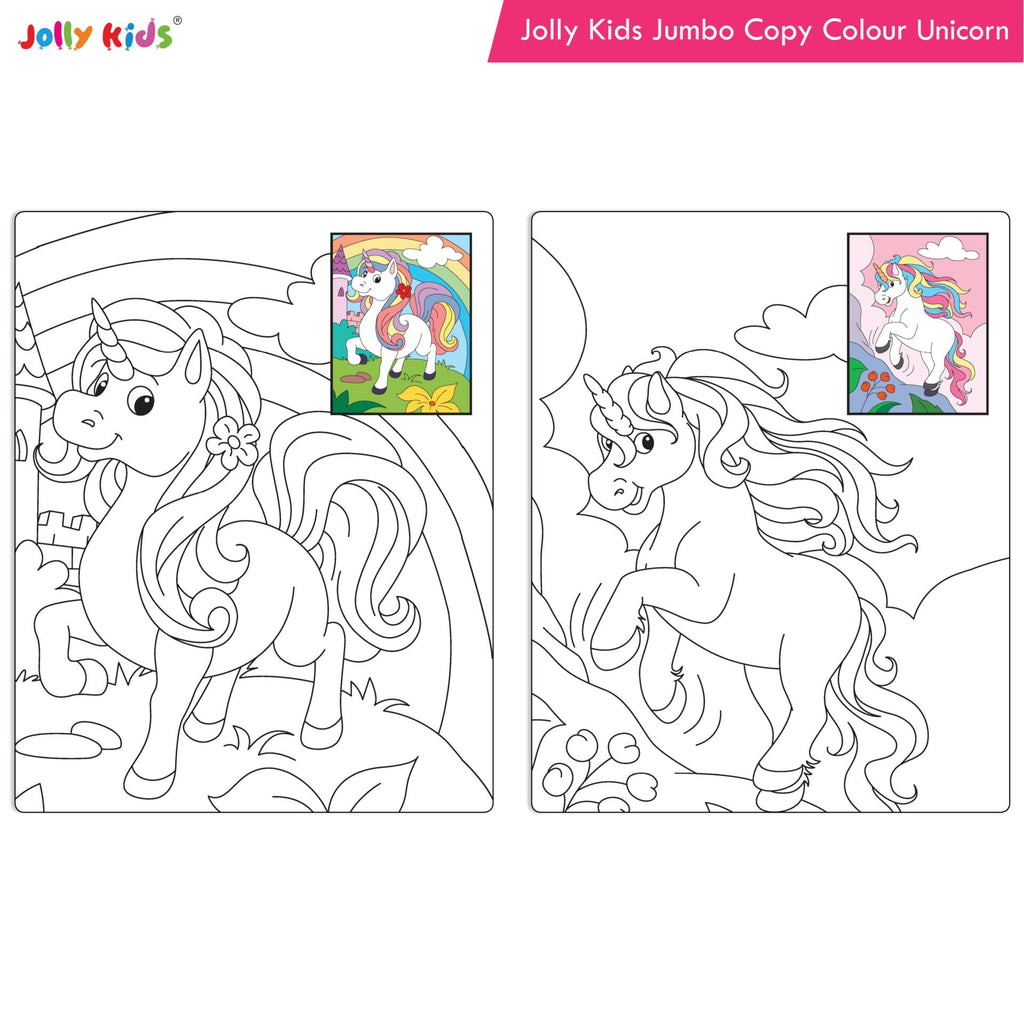 Jolly Kids Jumbo Copy Colour Book for Kids| Colouring Book Themes: Unicorns, Princess, Pirates, Mermaid |Ages 3-10 Years