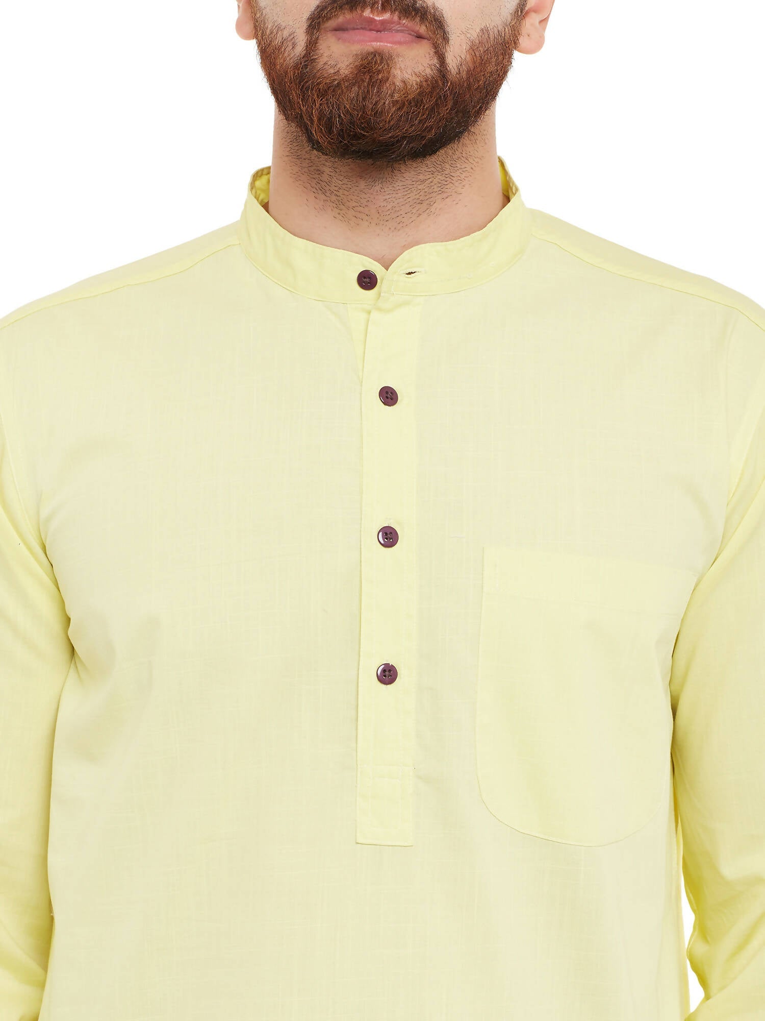 Even Apparels Yellow Pure Cotton Men's Kurta With Band Collar