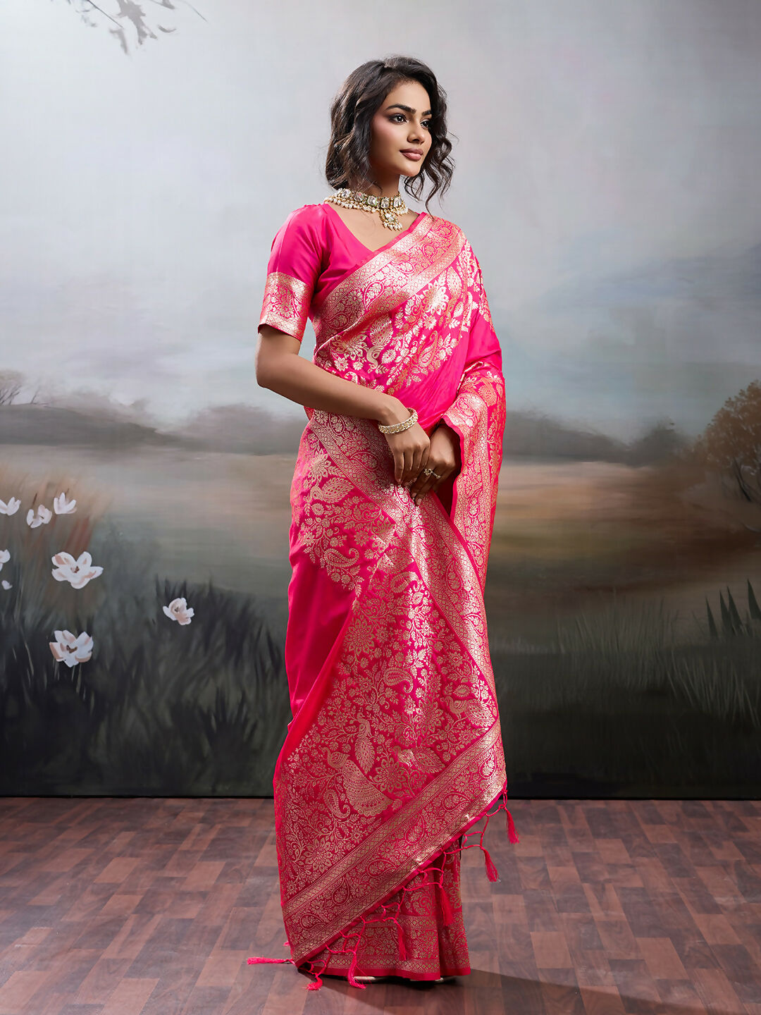 Shree Shyam Fashion Pink Silk Blend Saree